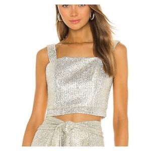 Iorane | Women Golden Sleeveless Metallic Cropped Foiled Embellishment XS